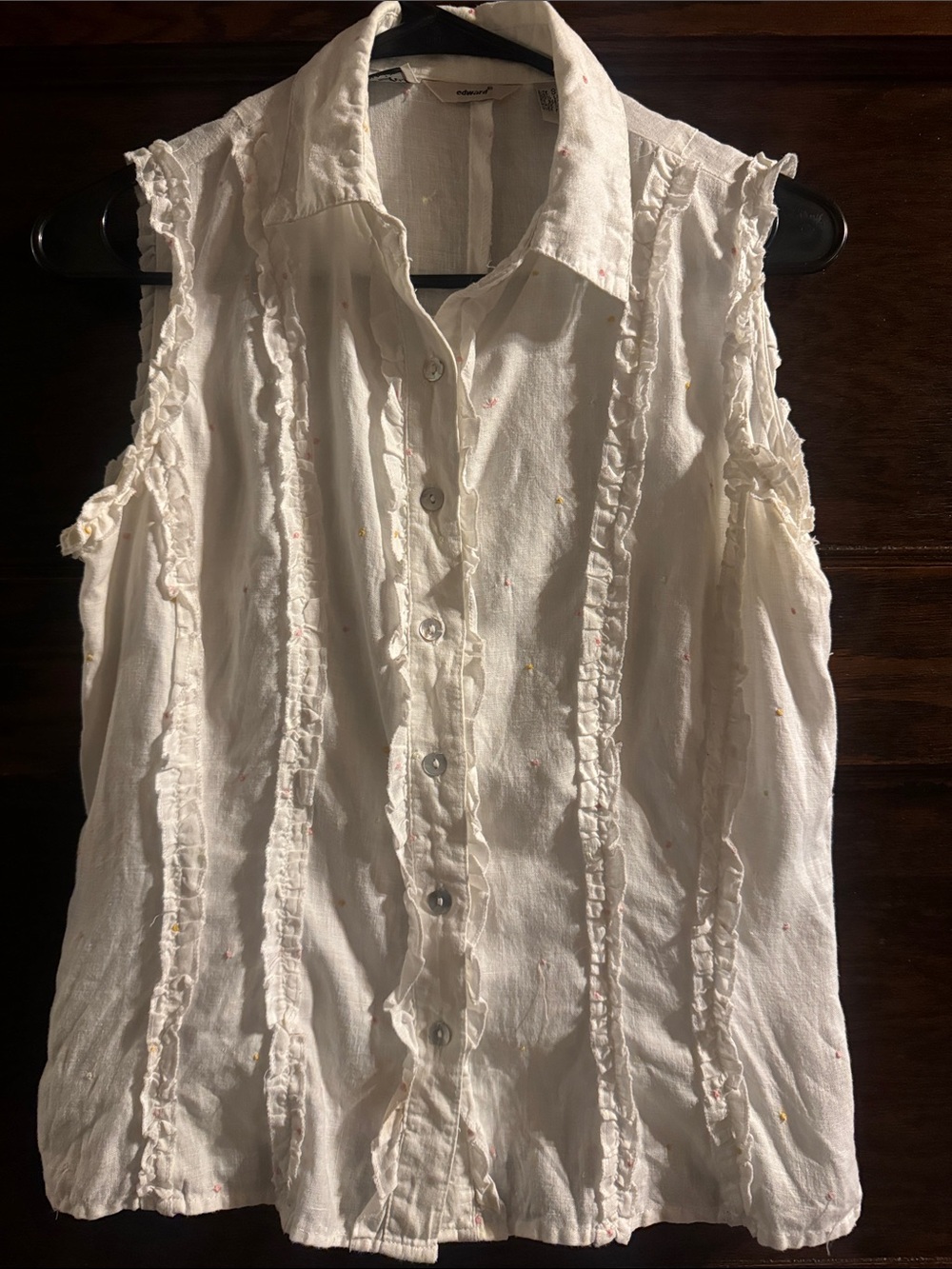 Sleeveless Ruffled Button-Front Top - White